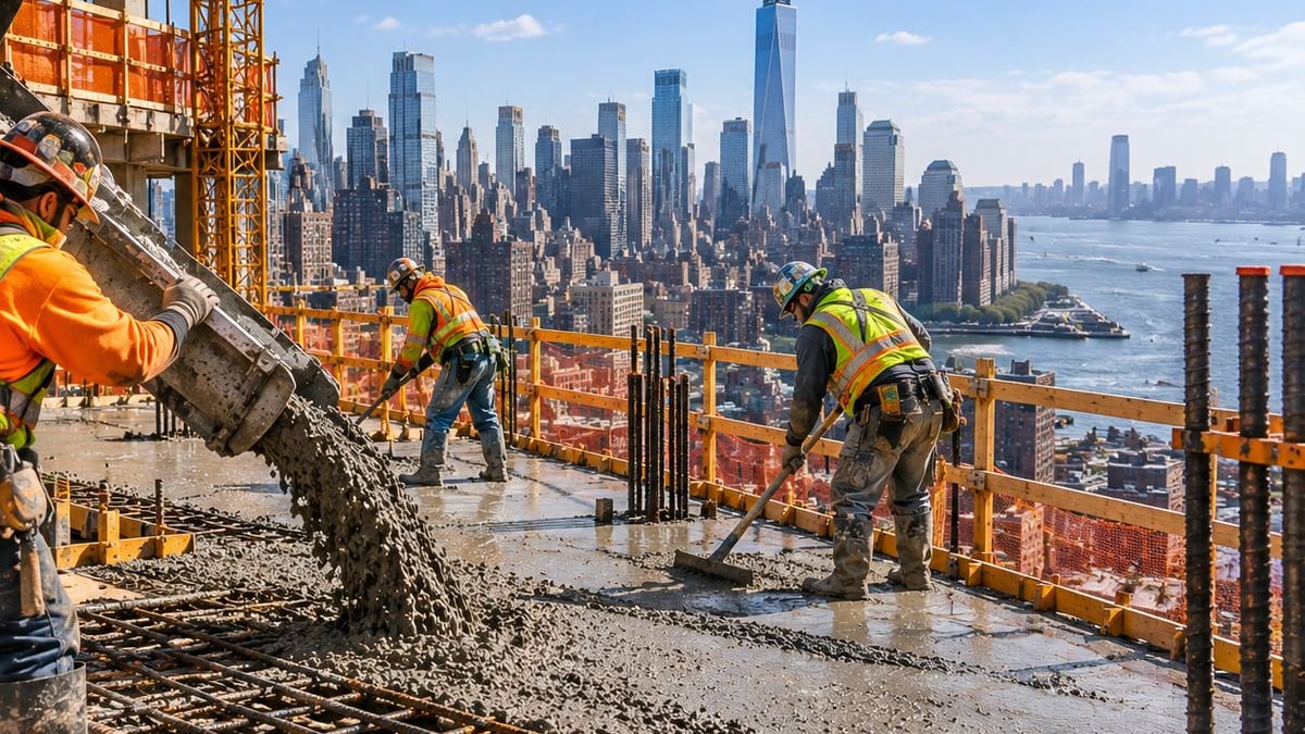 Concrete pour on a high-rise deck in New York City