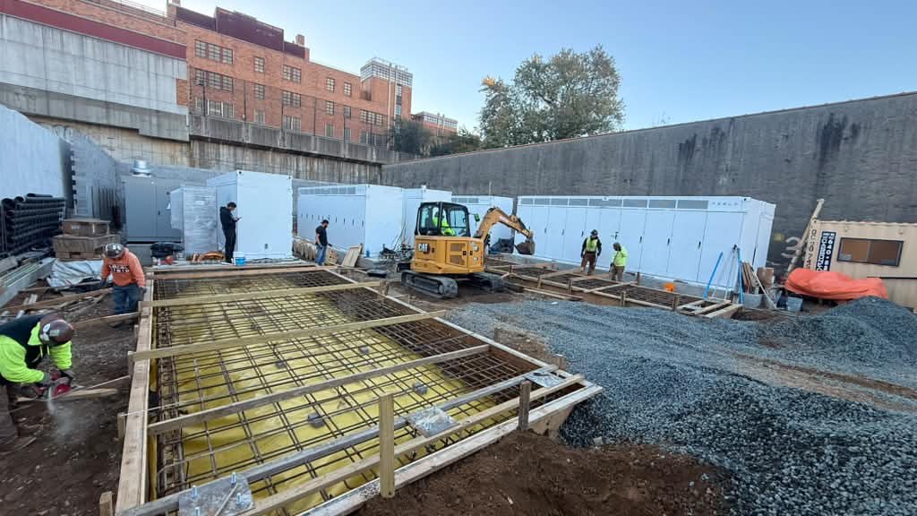Formed footings with rebar on gravel fill at a Long Island job site